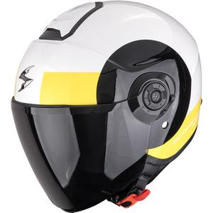 Κράνος μοτοσικλέτας Scorpion EXO-230 Hipe ανοιχτού προσώπου λευκό-μαύρο-φλουορ κίτρινο