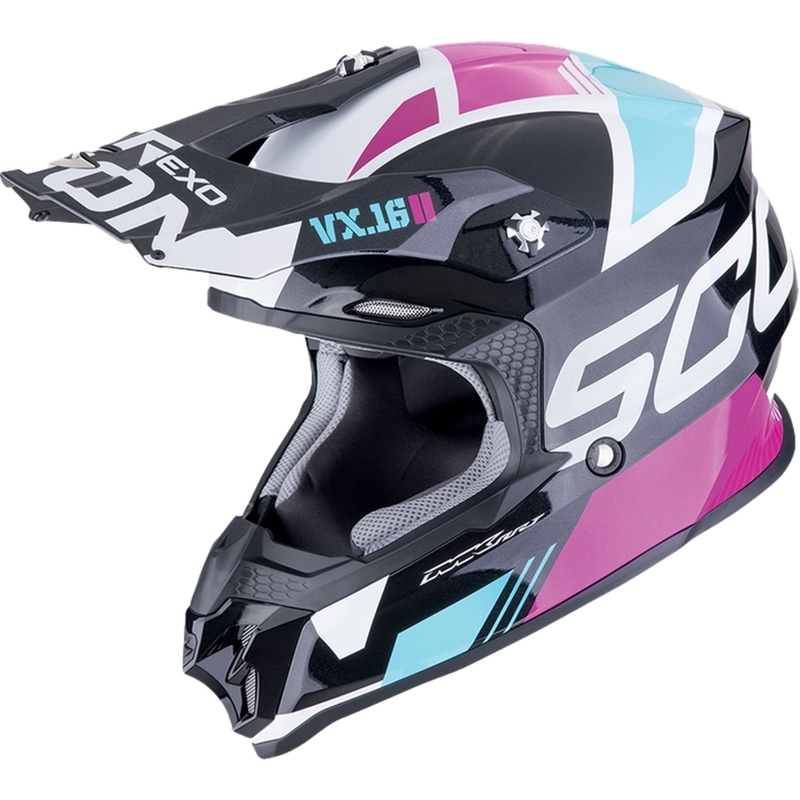 Κράνος Motocross Scorpion VX-16 EVO AIR ANALOG μεταλλικό μαύρο-μπλε-ροζ