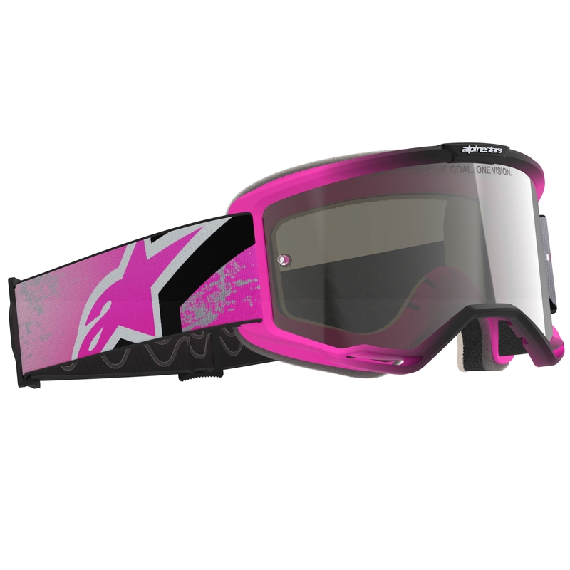 Γυαλιά motocross Alpinestars Vision 5 Lahnd fluo ροζ-γκρι-μαύρο-λευκό με ασημί φακό καθρέφτη