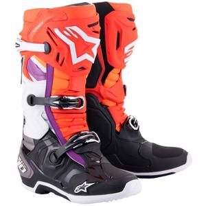 Alpinestars Tech 10 πορτοκαλί-κίτρινο-μωβ-λευκό-μαύρο μπότες μοτοσικλέτας
