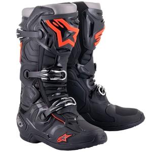 Alpinestars Tech 10 μαύρο-φλούο κόκκινο-γκρι μπότες μοτοσικλέτας