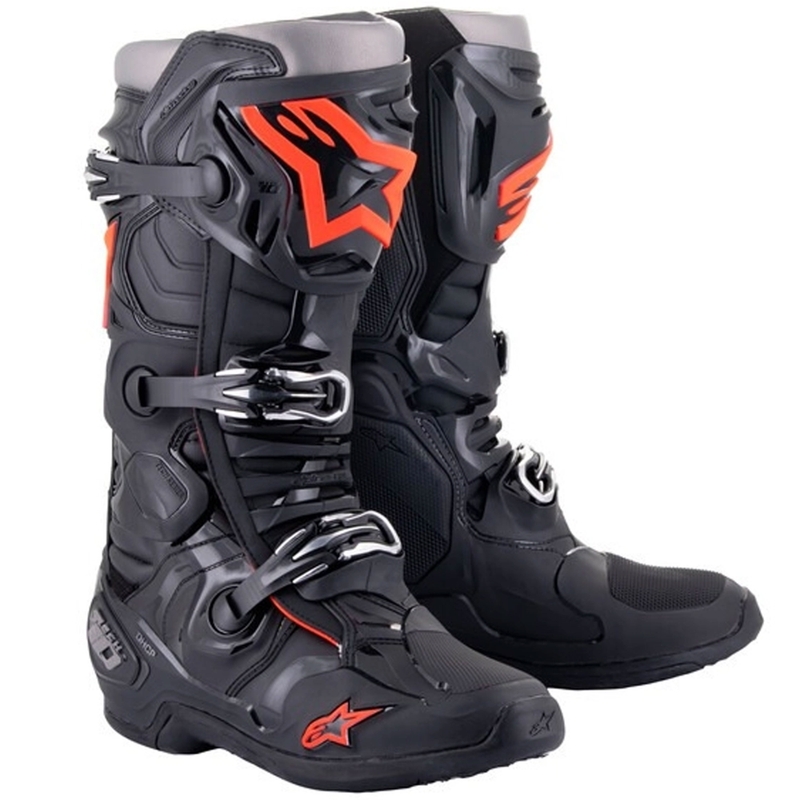Alpinestars Tech 10 μαύρο-φλούο κόκκινο-γκρι μπότες μοτοσικλέτας