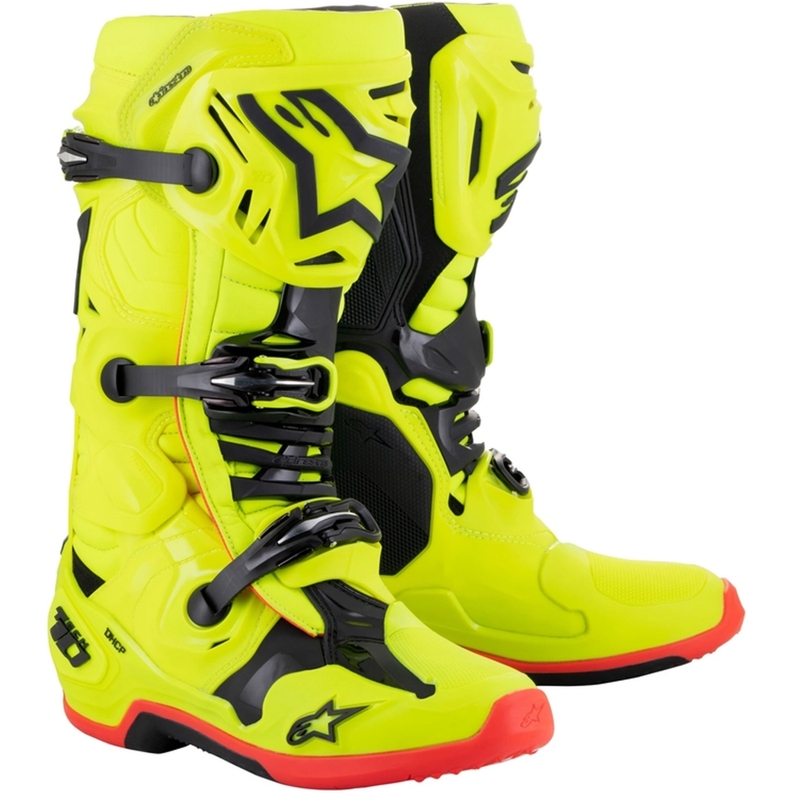 Μπότες μοτοσικλέτας Alpinestars Tech 10 κίτρινες φλούο-μαύρες-κόκκινες φλούο