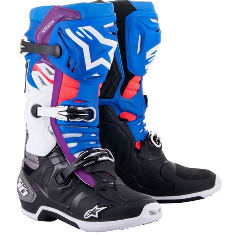 Alpinestars Tech 10 Supervented Perforated Μπότες μοτοσικλέτας μπλε-μωβ-ροζ-λευκό-γκρι-μαύρο