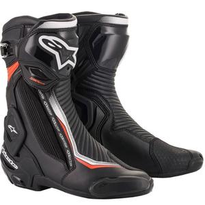 Alpinestars SMX Plus 2 μαύρο-λευκό-φλούο κόκκινο μπότες μοτοσικλέτας