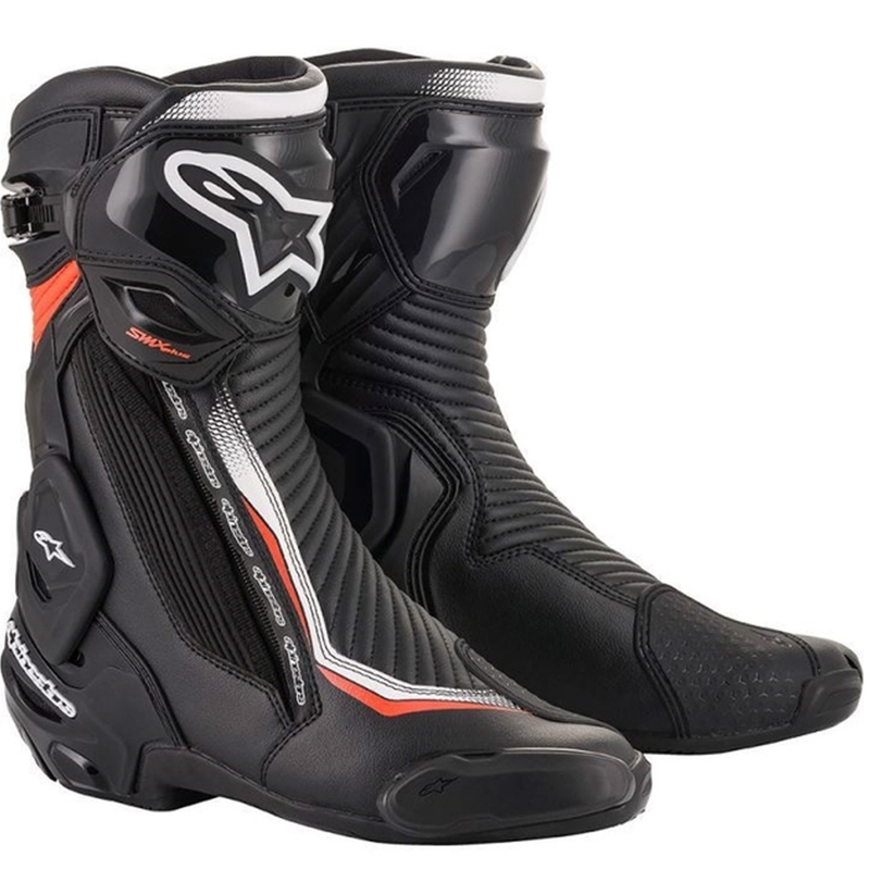 Alpinestars SMX Plus 2 μαύρο-λευκό-φλούο κόκκινο μπότες μοτοσικλέτας