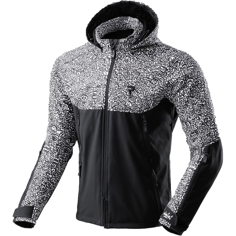 Softshell μπουφάν μοτοσικλέτας Rebelhorn Slash Noriaki μαύρο και άσπρο