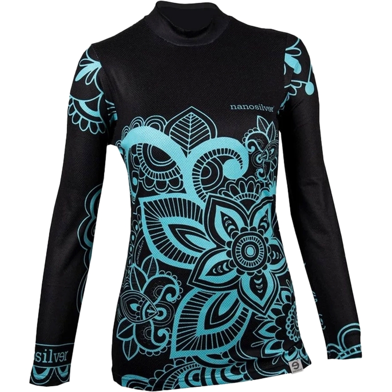 Γυναικείο θερμικό T-shirt nanosilver® Flower τυρκουάζ - μακρύ μανίκι