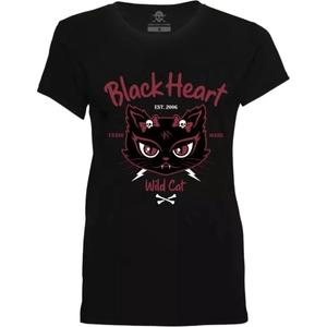 Γυναικείο T-shirt Black Heart Wild Cat μαύρο