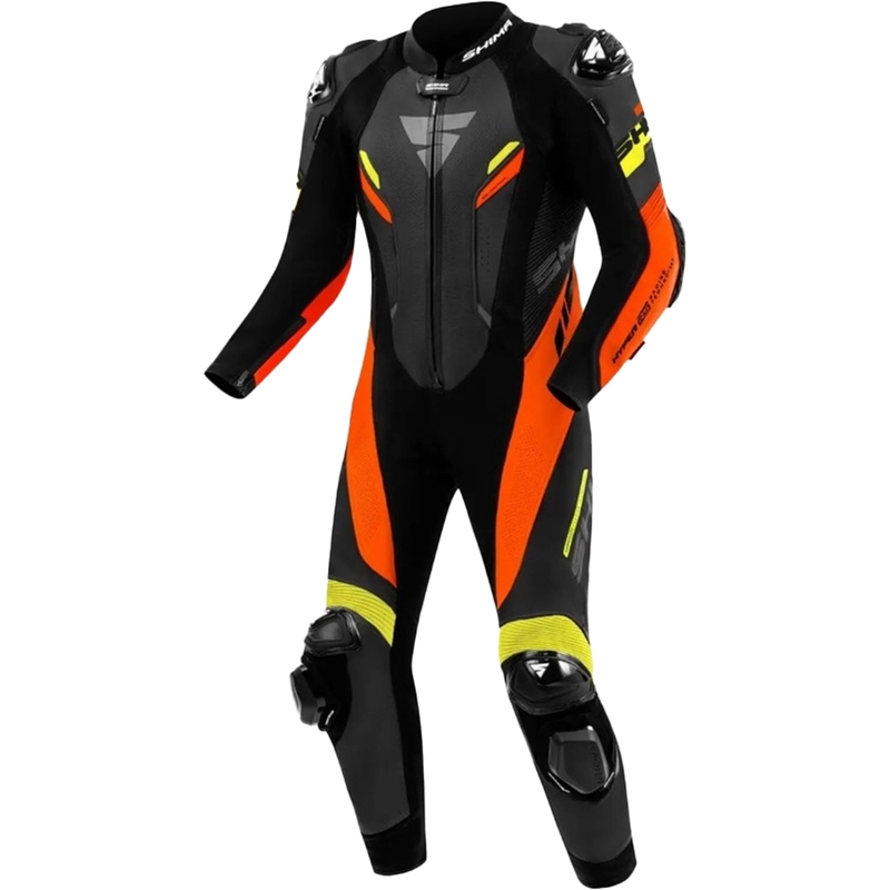 Shima Hyper-RS μαύρη-φλούο πορτοκαλί-κίτρινη δερμάτινη φόρμα μοτοσικλέτας