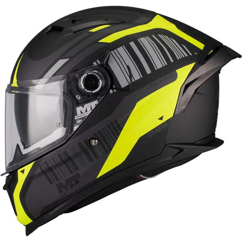 Κράνος μοτοσικλέτας full-face MT Braker SV Cockpit B13 ματ μαύρο-γκρι-φλουορ κίτρινο