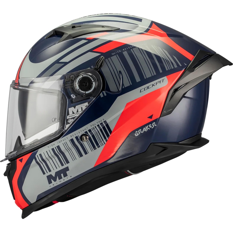 Κράνος μοτοσικλέτας full-face MT Braker SV Cockpit B5 μπλε-γκρι-κόκκινο