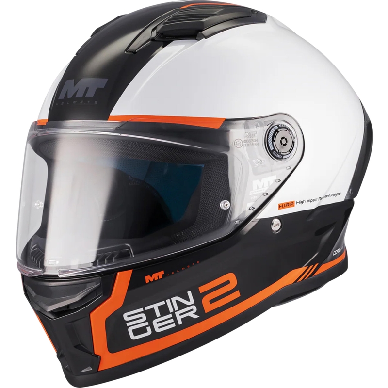 Κράνος μοτοσικλέτας full face MT Stinger 2 Core B0 λευκό-μαύρο-πορτοκαλί