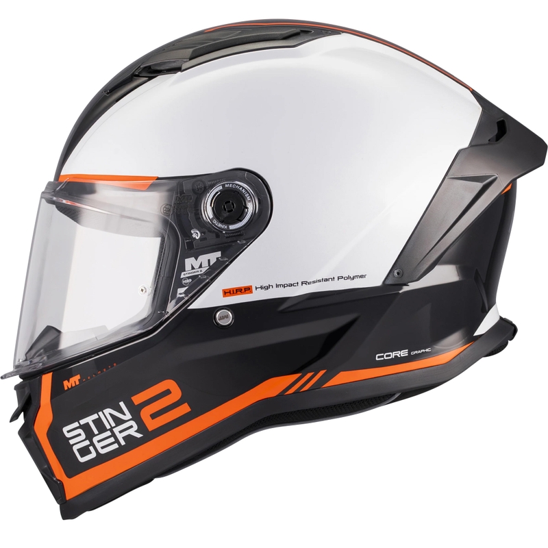 Κράνος μοτοσικλέτας full face MT Stinger 2 Core B0 λευκό-μαύρο-πορτοκαλί