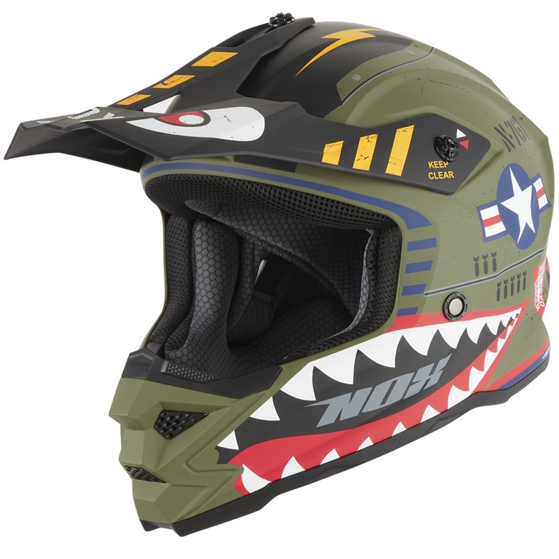 Κράνος NOX N761 Fly Fighter για παιδιά Motocross, χακί-πολύχρωμο