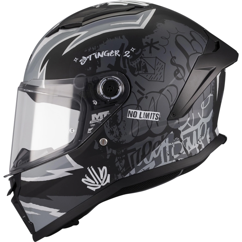 Παιδικό κράνος μοτοσικλέτας full-face MT Stinger 2 Tagger B2 ματ μαύρο-γκρι