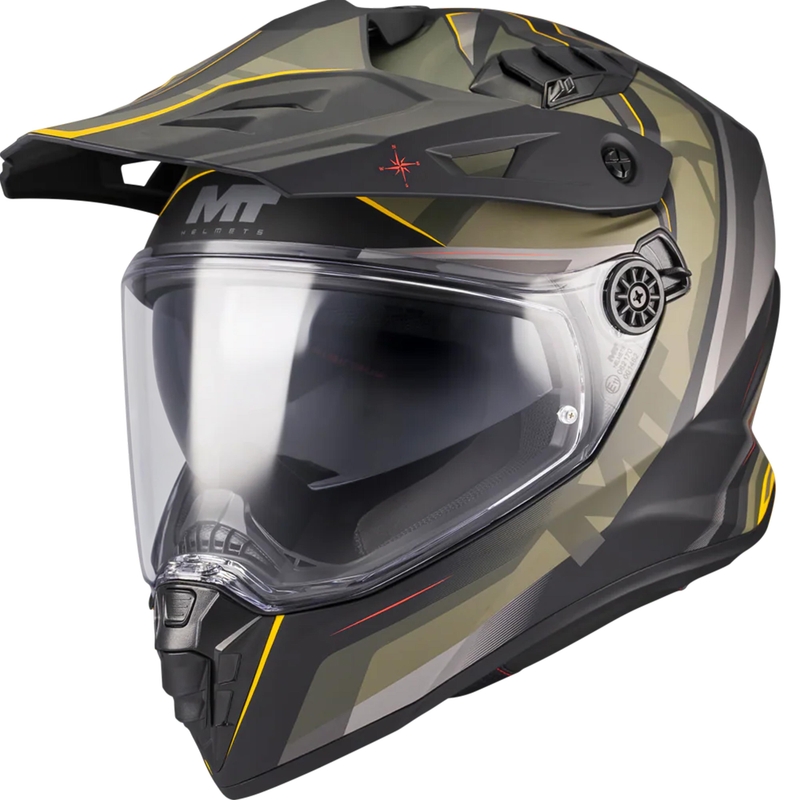Κράνος μοτοσικλέτας Enduro MT Track SV Questor B6 ματ μαύρο-πράσινο-καφέ-φλουορ κίτρινο