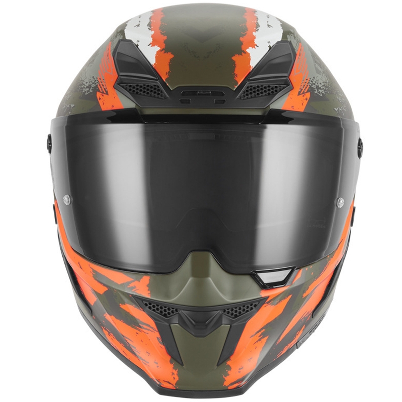 Κράνος μοτοσικλέτας NOX Exklusiv Goliath Cut'D full face, ματ χακί-πορτοκαλί