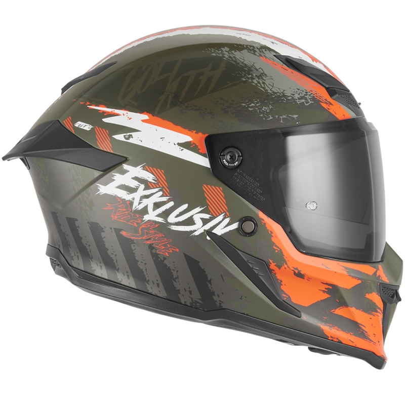 Κράνος μοτοσικλέτας NOX Exklusiv Goliath Cut'D full face, ματ χακί-πορτοκαλί