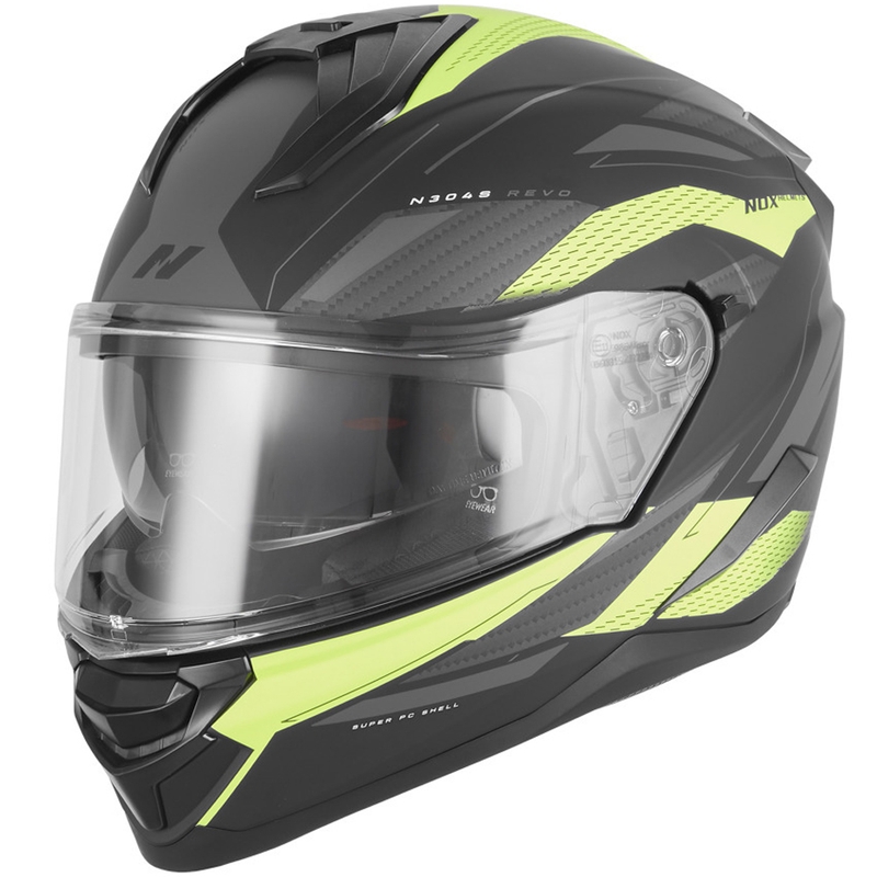 Κράνος μοτοσικλέτας full face NOX N304-S REVO ματ μαύρο-φθοροκίτρινο
