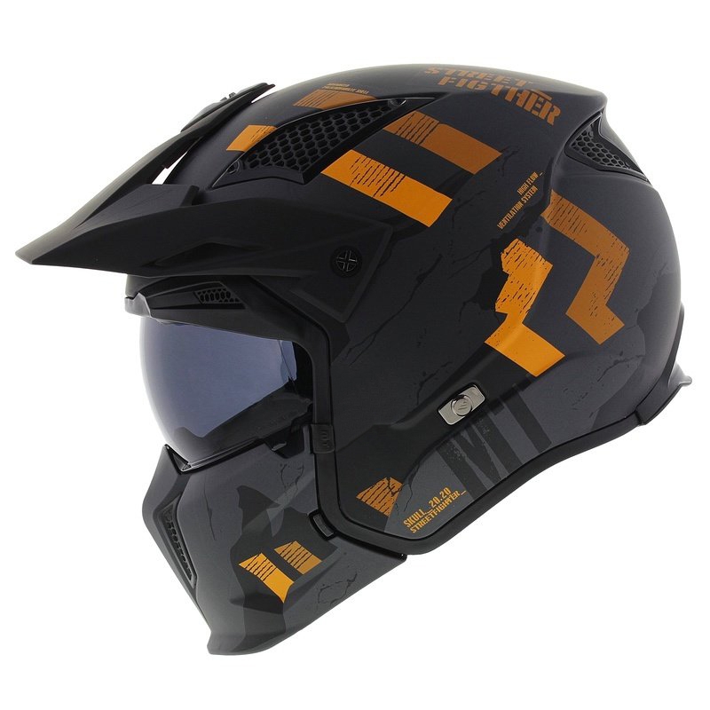 Κράνος ανοιχτού προσώπου με μάσκα MT Streetfighter SV S Skull A12 γκρι-πορτοκαλί με γείσο ιριδίου - ποιότητα II. - II. ποιότητα