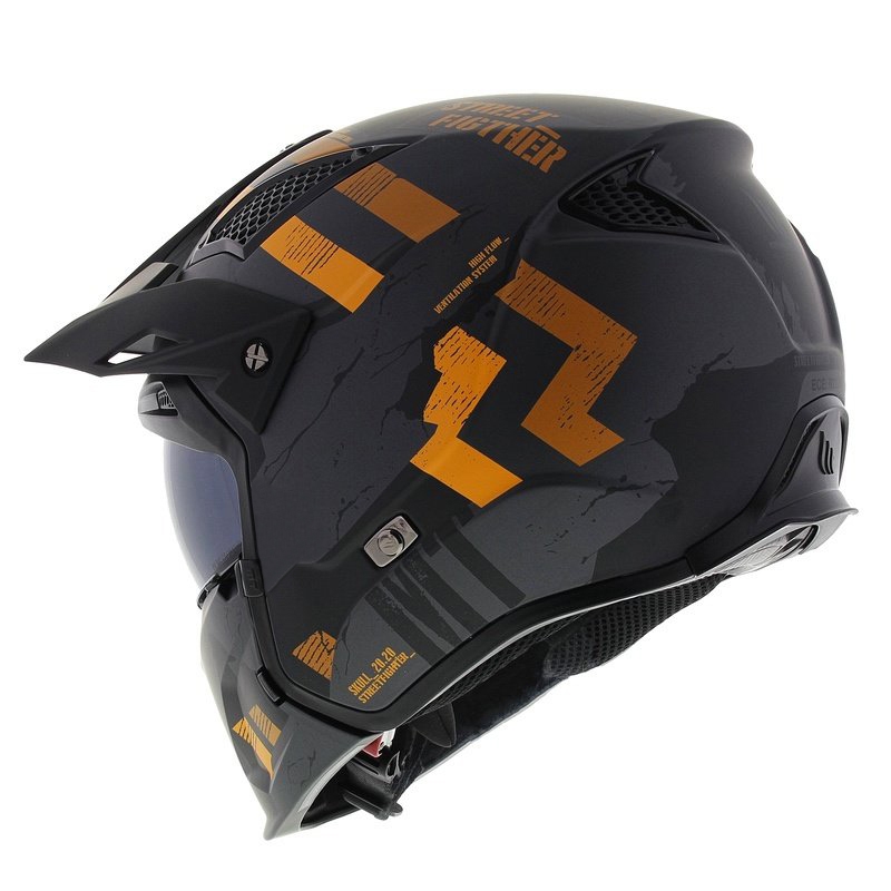 Κράνος ανοιχτού προσώπου με μάσκα MT Streetfighter SV S Skull A12 γκρι-πορτοκαλί με γείσο ιριδίου - ποιότητα II. - II. ποιότητα
