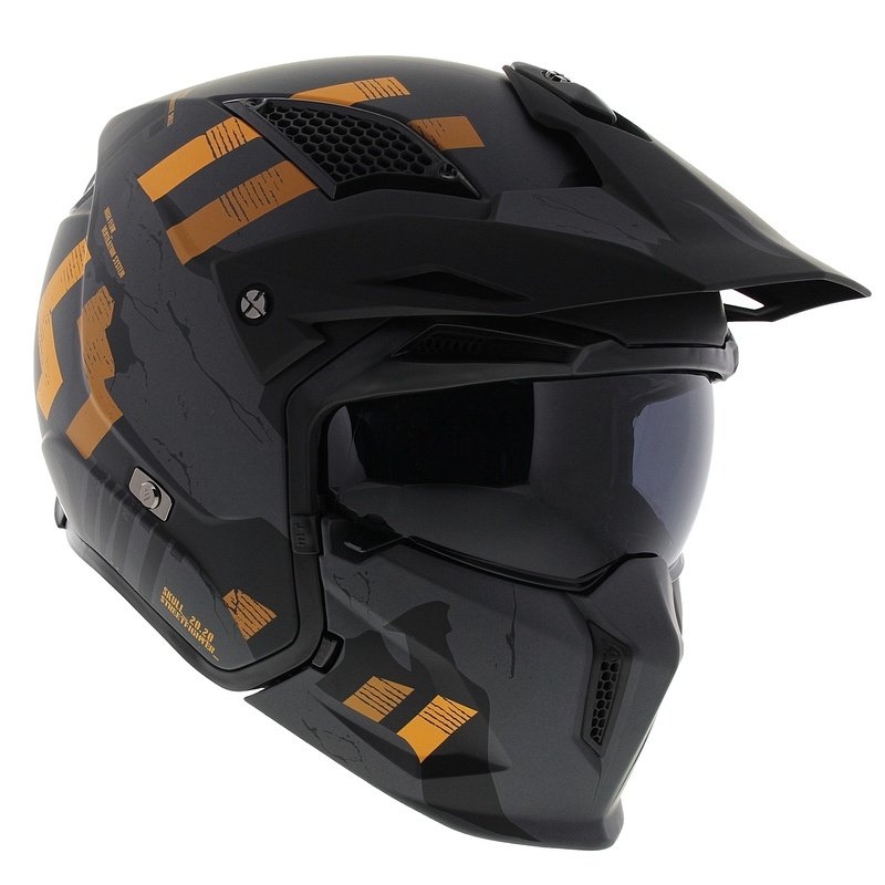 Κράνος ανοιχτού προσώπου με μάσκα MT Streetfighter SV S Skull A12 γκρι-πορτοκαλί με γείσο ιριδίου - ποιότητα II. - II. ποιότητα