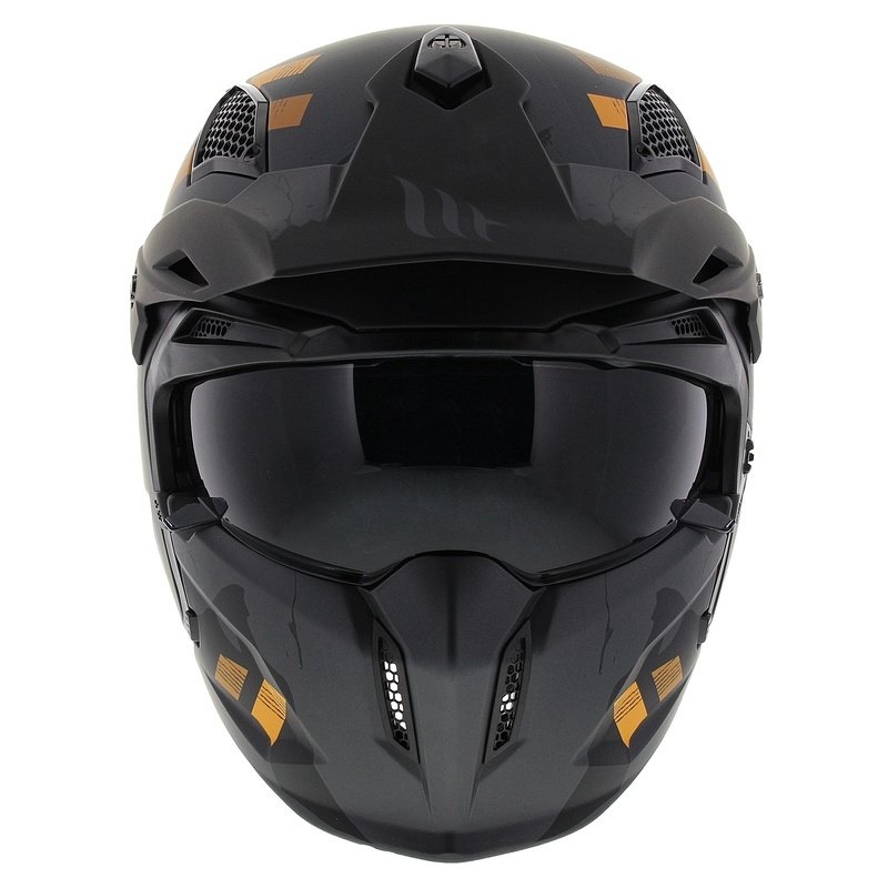 Κράνος ανοιχτού προσώπου με μάσκα MT Streetfighter SV S Skull A12 γκρι-πορτοκαλί με γείσο ιριδίου - ποιότητα II. - II. ποιότητα