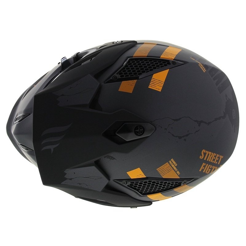 Κράνος ανοιχτού προσώπου με μάσκα MT Streetfighter SV S Skull A12 γκρι-πορτοκαλί με γείσο ιριδίου - ποιότητα II. - II. ποιότητα