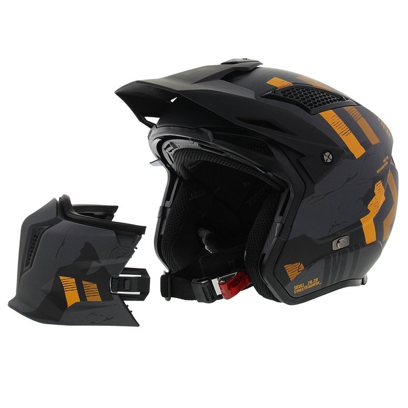 Κράνος ανοιχτού προσώπου με μάσκα MT Streetfighter SV S Skull A12 γκρι-πορτοκαλί με γείσο ιριδίου - ποιότητα II. - II. ποιότητα