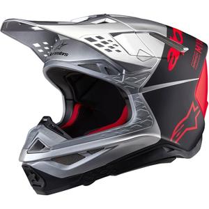 Alpinestars Supertech S-M10 Flood κράνος motocross ματ ασημί-μαύρο-πορτοκαλί φλούο