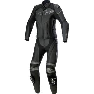 Alpinestars STELLA GP PLUS 2 γυναικείο δερμάτινο κοστούμι μοτοσικλέτας δύο τεμαχίων μαύρο και γκρι μεταλλικό