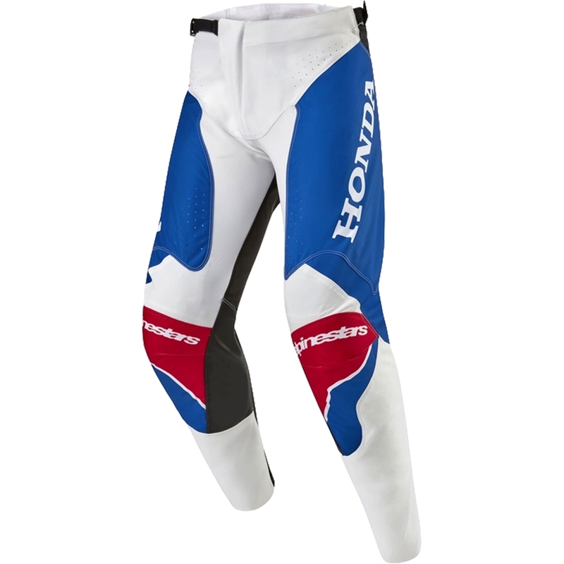 Παντελόνι μοτοκρός της συλλογής Alpinestars Racer Iconic Honda λευκό-μπλε-κόκκινο-μαύρο
