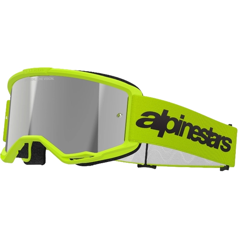 Alpinestars Vision 3 Wordmark fluo κίτρινα γυαλιά motocross με ασημί ακτινωτό φακό