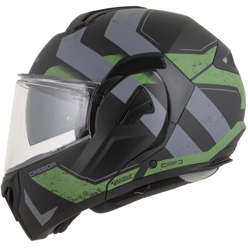 Κράνος μοτοσικλέτας Cassida MultiFlip Korp αναδιπλούμενο ματ μαύρο-πράσινο-γκρι