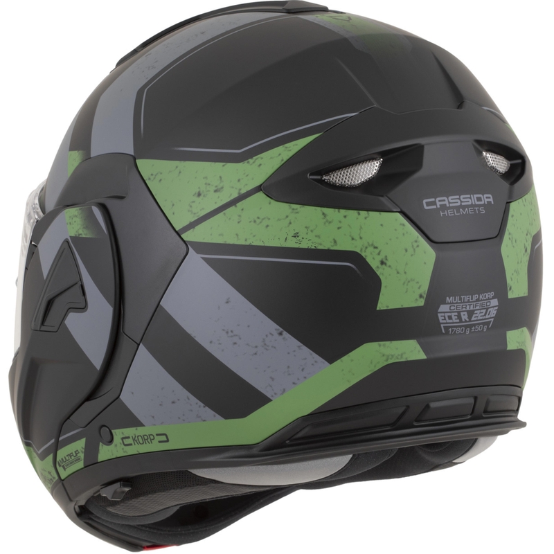 Κράνος μοτοσικλέτας Cassida MultiFlip Korp αναδιπλούμενο ματ μαύρο-πράσινο-γκρι