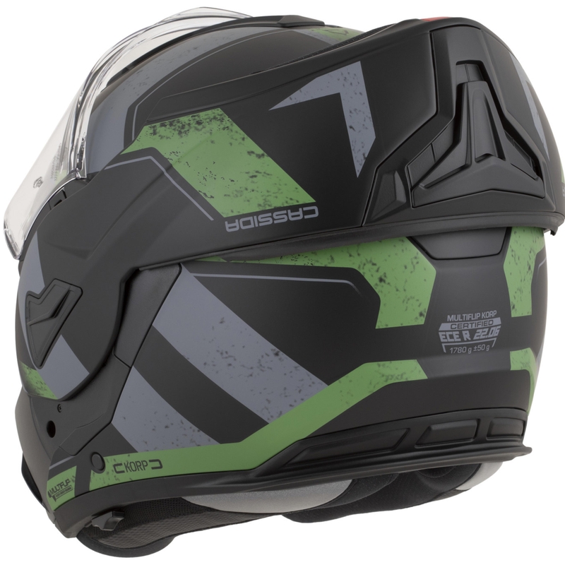 Κράνος μοτοσικλέτας Cassida MultiFlip Korp αναδιπλούμενο ματ μαύρο-πράσινο-γκρι