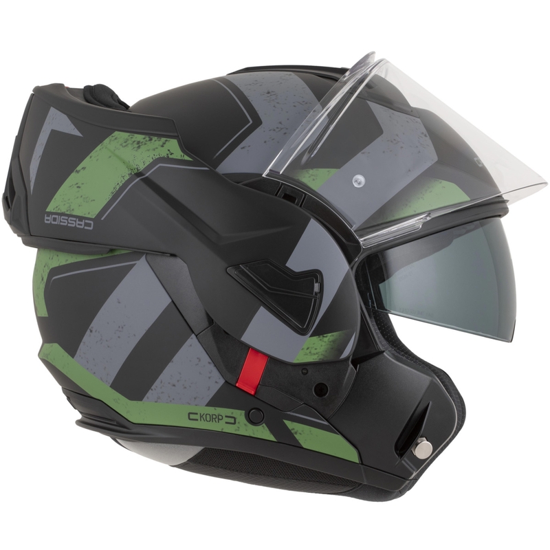 Κράνος μοτοσικλέτας Cassida MultiFlip Korp αναδιπλούμενο ματ μαύρο-πράσινο-γκρι