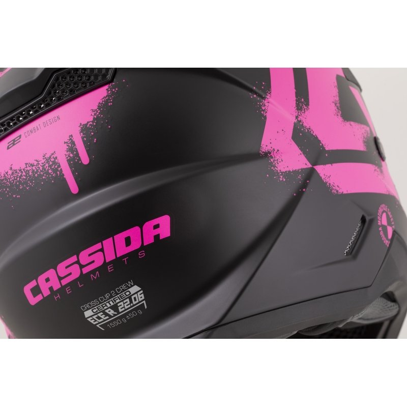 Κράνος μοτοκρός Cassida Cross Cup 2 Crew ματ μαύρο-φλουορόζ ροζ