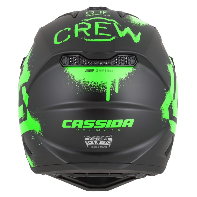 Παιδικό κράνος motocross Cassida Cross Cup 2 Crew Junior ματ μαύρο-φλουορ πράσινο