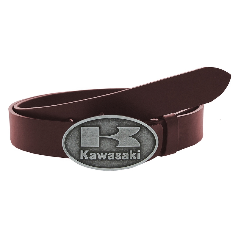Δερμάτινη ζώνη moto με πόρπη Kawasaki καφέ