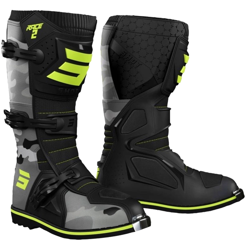 Παιδικές μπότες μοτοσικλέτας Shot Race 2 camo-fluo κίτρινο