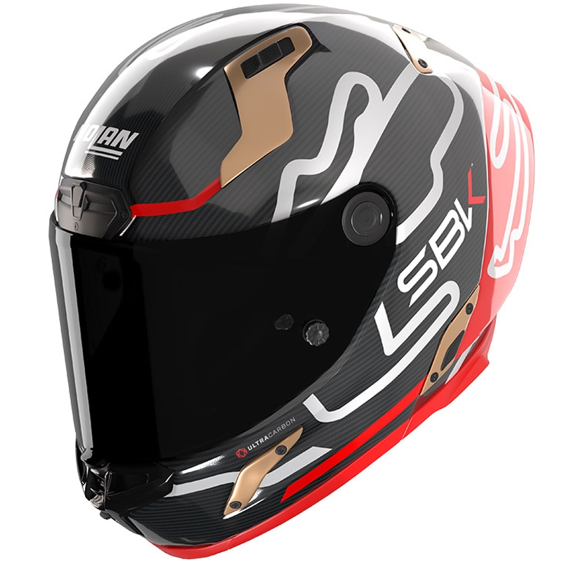 Κράνος μοτοσικλέτας Nolan X-804 RS Ultra Carbon SBK Full Face, γυαλιστερό μαύρο-κόκκινο-χρυσό