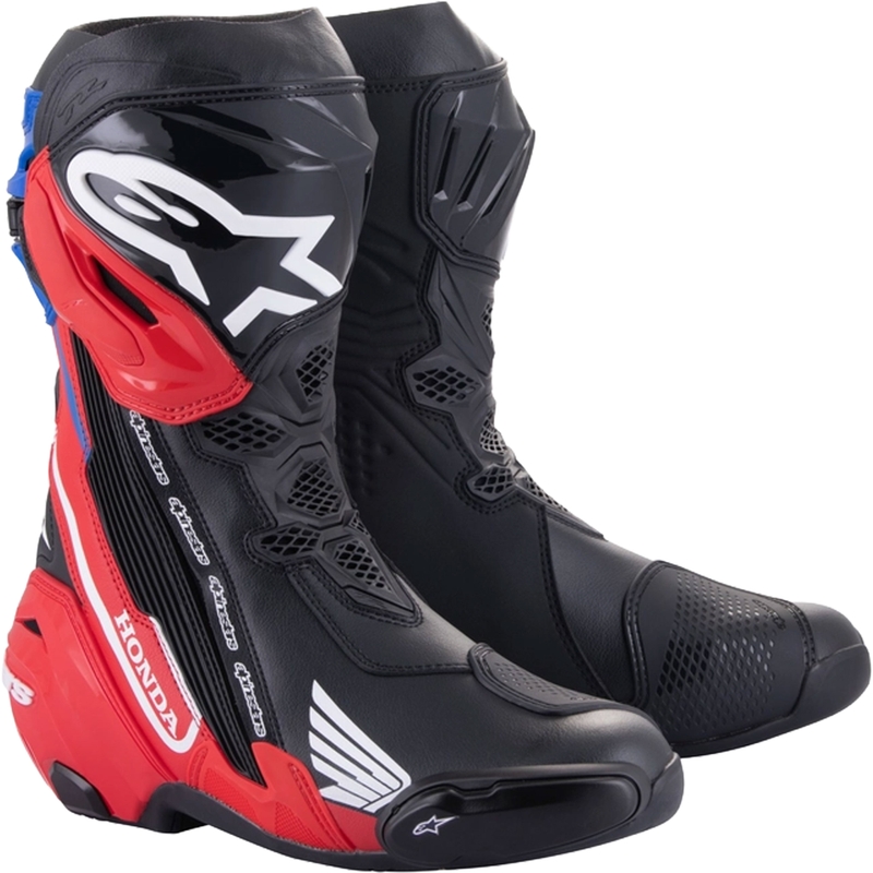 Μπότες μοτοσικλέτας Alpinestars Supertech R Honda μαύρο-κόκκινο φθορίου-μπλε-λευκό