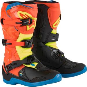 Alpinestars Tech 3S Youth πορτοκαλί-φλούο-μπλε-φλούο κίτρινο-μαύρες παιδικές μπότες μοτοσικλέτας