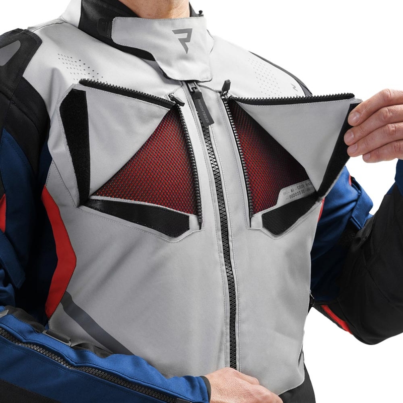 Μπουφάν μοτοσικλέτας Rebelhorn Hiker IV ανοιχτό γκρι-μπλε-κόκκινο