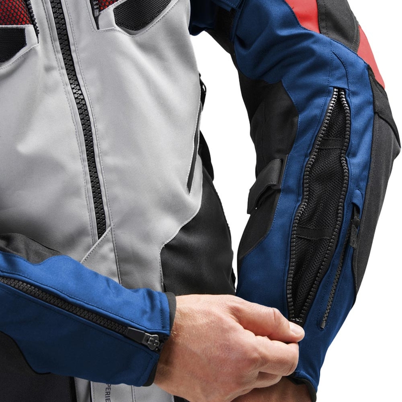 Μπουφάν μοτοσικλέτας Rebelhorn Hiker IV ανοιχτό γκρι-μπλε-κόκκινο