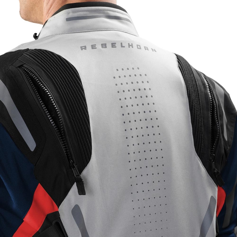 Μπουφάν μοτοσικλέτας Rebelhorn Hiker IV ανοιχτό γκρι-μπλε-κόκκινο