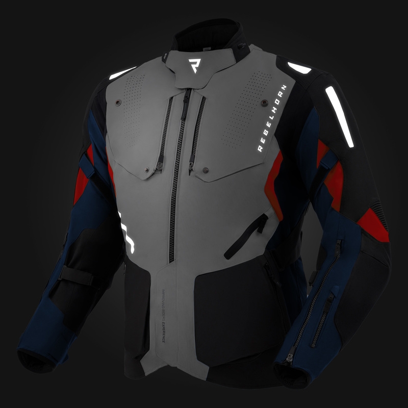 Μπουφάν μοτοσικλέτας Rebelhorn Hiker IV ανοιχτό γκρι-μπλε-κόκκινο