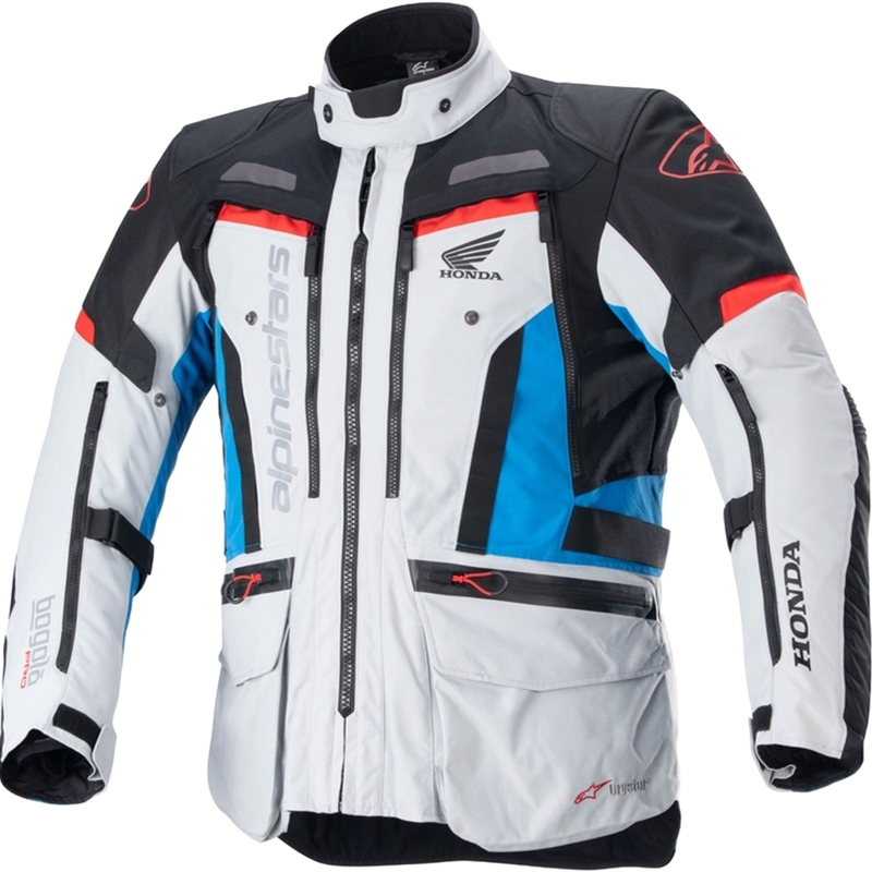 Μπουφάν μοτοσικλέτας Alpinestars Bogota PRO Drystar Honda ανοιχτό γκρι-φλουορ κόκκινο-μπλε-μαύρο